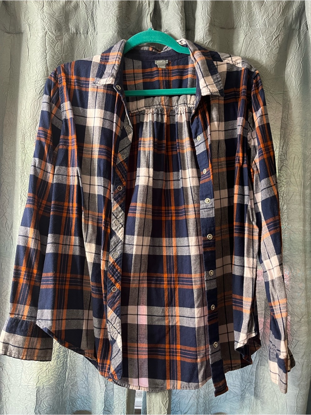 aerie Plaid Button-Down Shirt - Navy, Orange & Cream
